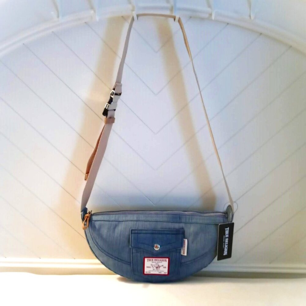 True Religion Light Blue Denim Hobo Crossbody Bag